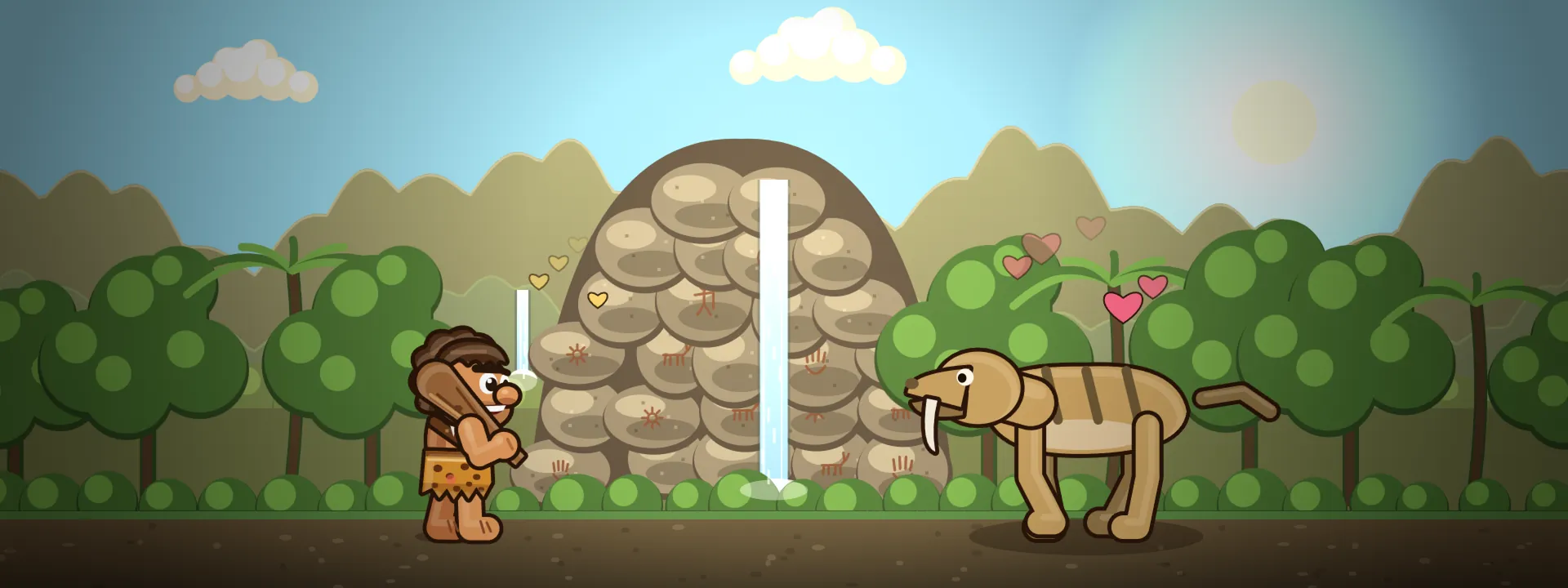 Človíček and Chlupáč the mammoth making peace with a giant bison