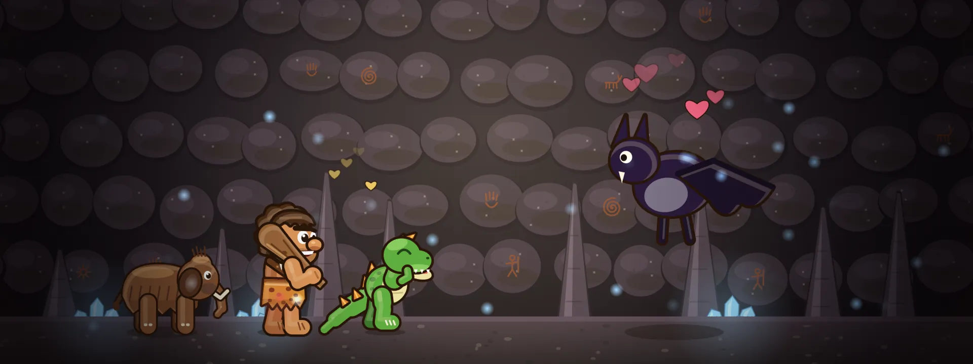 The party with Dráček the baby dino in a snowy landscape